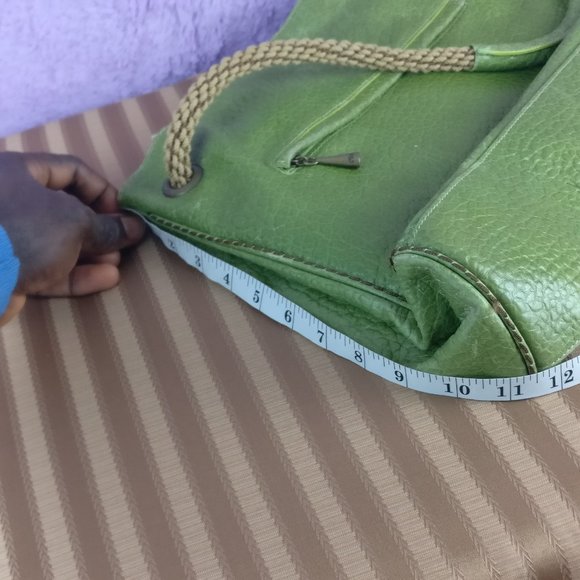 496cad PLINIO VISONA Italian Leather Tote with Fisherman handle in GREEN avocado - Picture 8 of 15